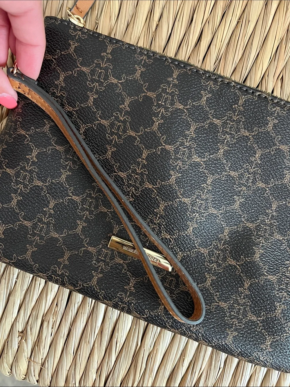 Nanette Lepore Black and Tan Patterned Wristlet Wrislet